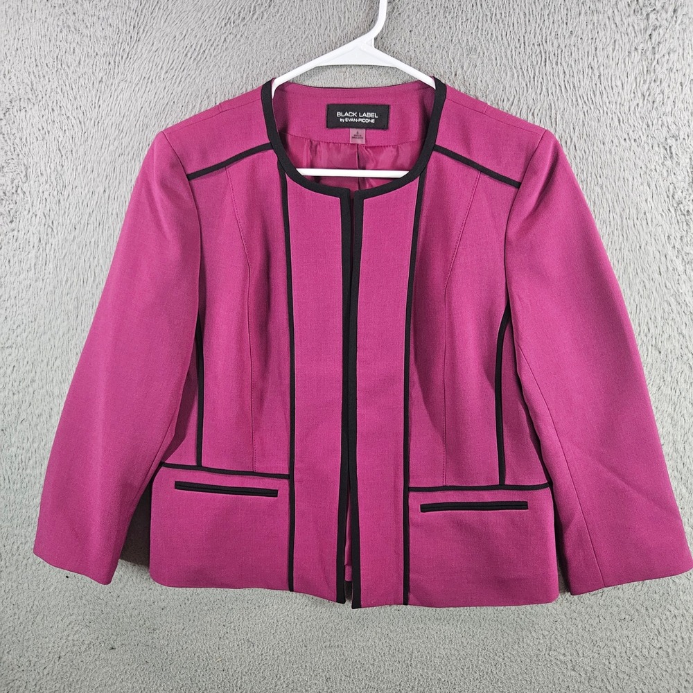 Black Label by Evan-Picone Women Magenta Pink Black Trim Peplum Blazer Jacket 8